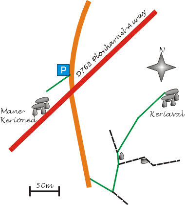 Map showing Keriaval and Mane Kerioned