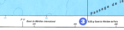 detail of map scale showing reference to Paris meridian and Greenwich (International) Meridian